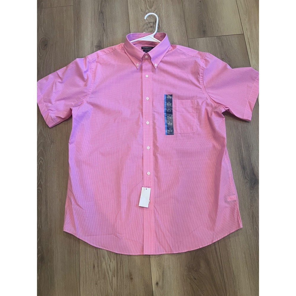 Croft & Barrow Mens L 16.5-17 Pink Check Short Sleeve Button Down Shirt NWT